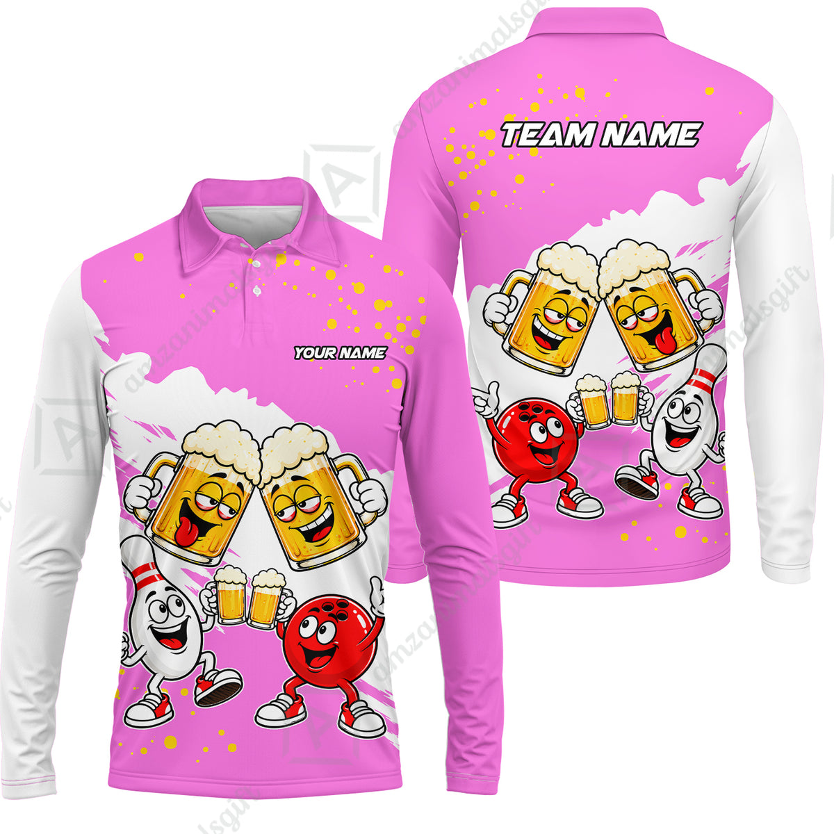 Long Sleeve Polo Shirt||Pink