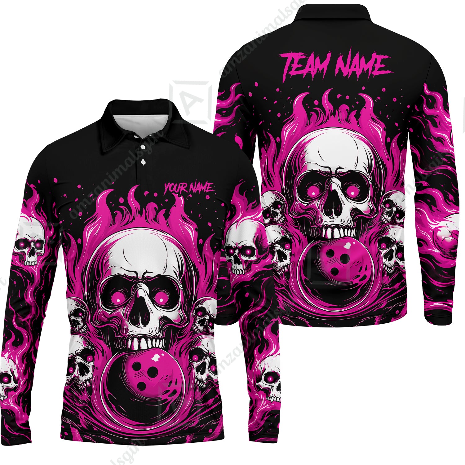 Long Sleeve Polo Shirt||Pink