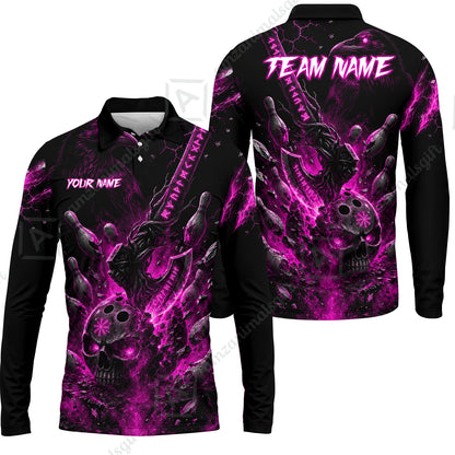 Long Sleeve Polo Shirt||Pink