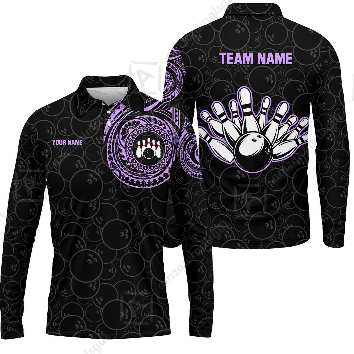 Long Sleeve Polo Shirt||Purple