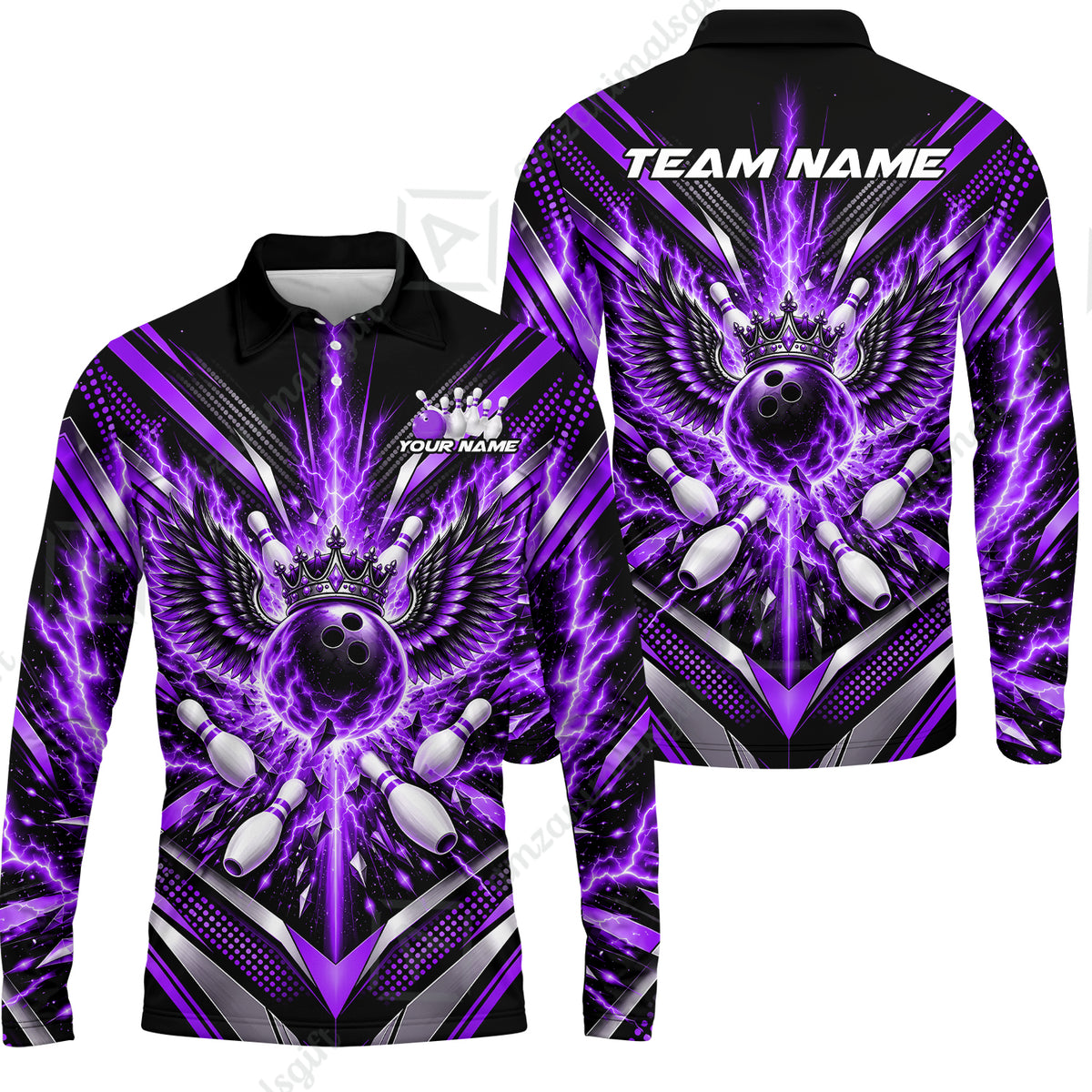 Long Sleeve Polo Shirt||Purple