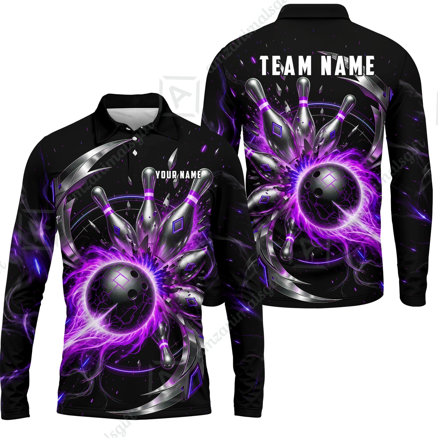 Long Sleeve Polo Shirt||Purple