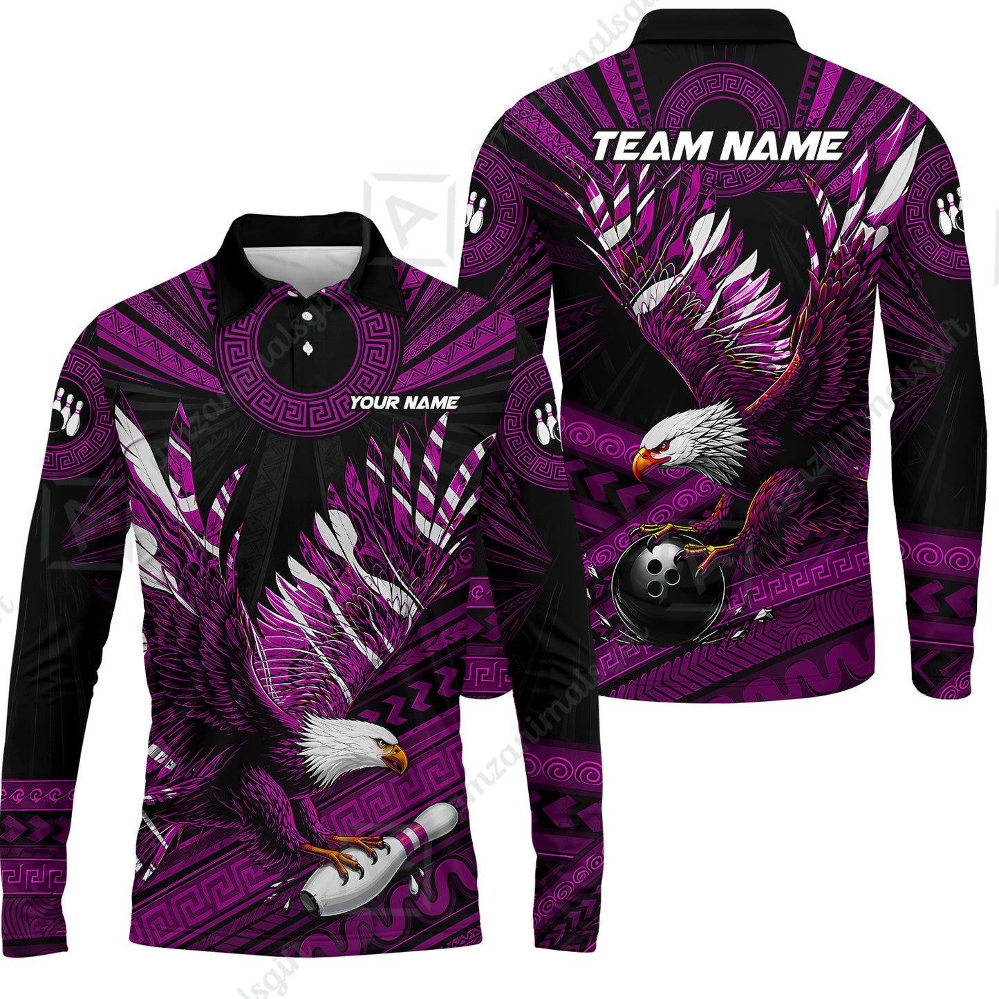 Long Sleeve Polo Shirt||Purple