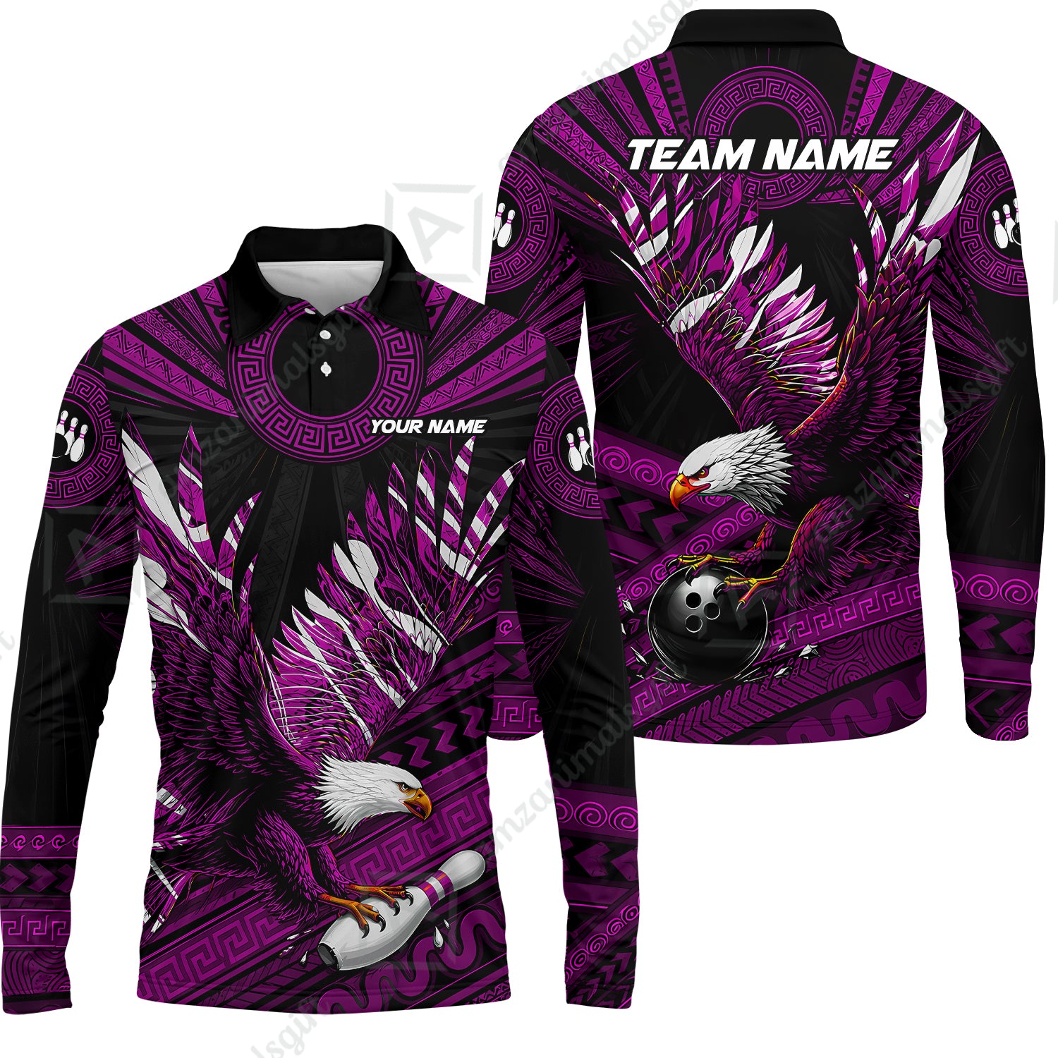 Long Sleeve Polo Shirt||Purple