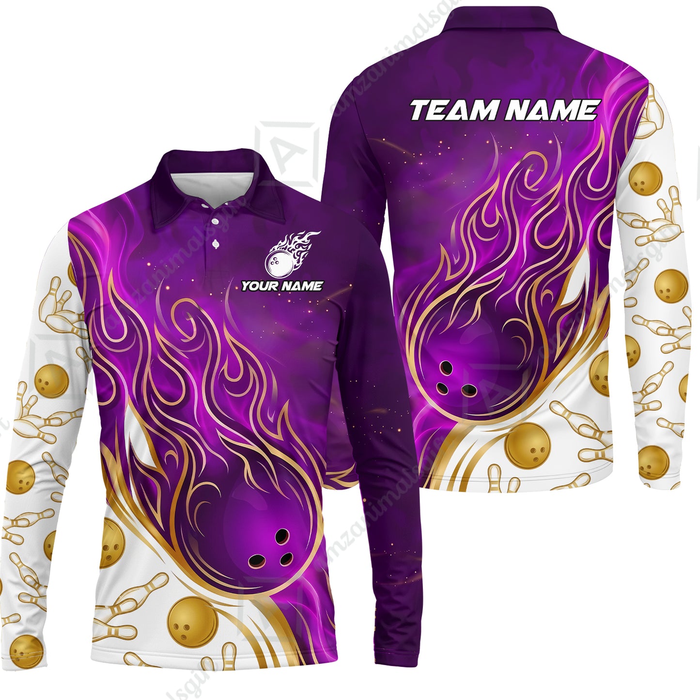 Long Sleeve Polo Shirt||Purple