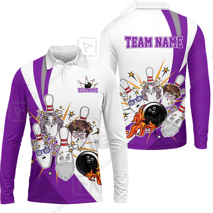 Long Sleeve Polo Shirt||Purple