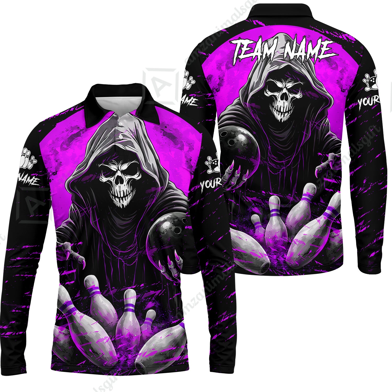 Long Sleeve Polo Shirt||Purple