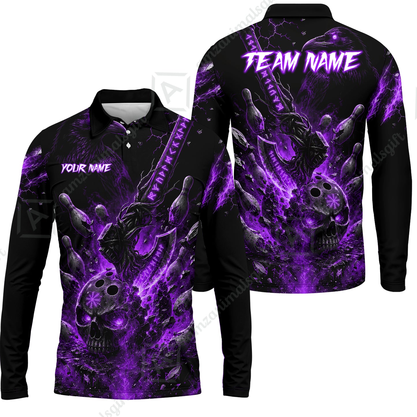 Long Sleeve Polo Shirt||Purple