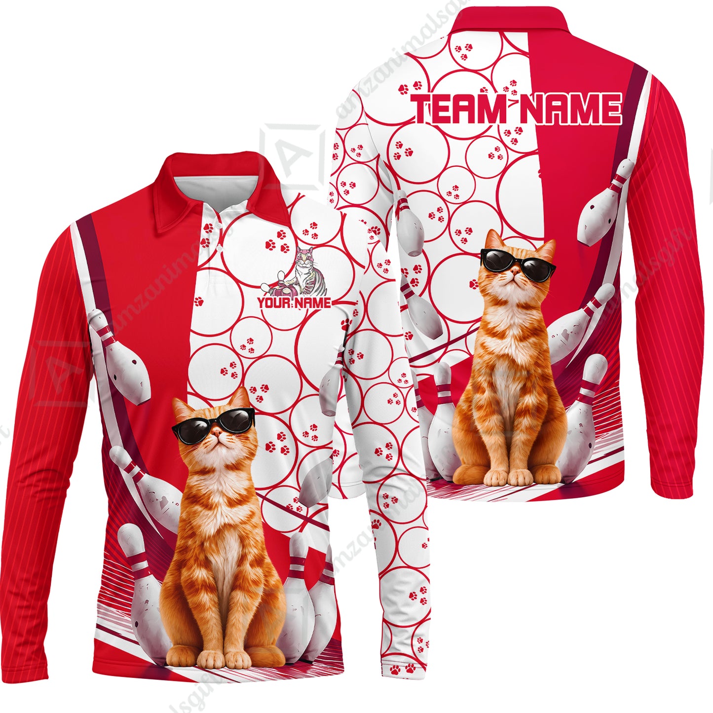 Long Sleeve Polo Shirt||Red