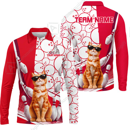 Long Sleeve Polo Shirt||Red