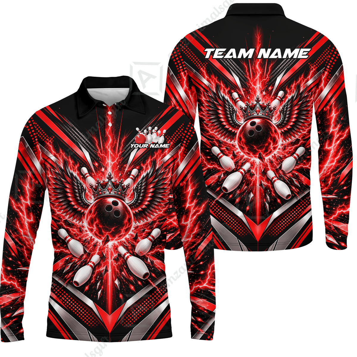 Long Sleeve Polo Shirt||Red