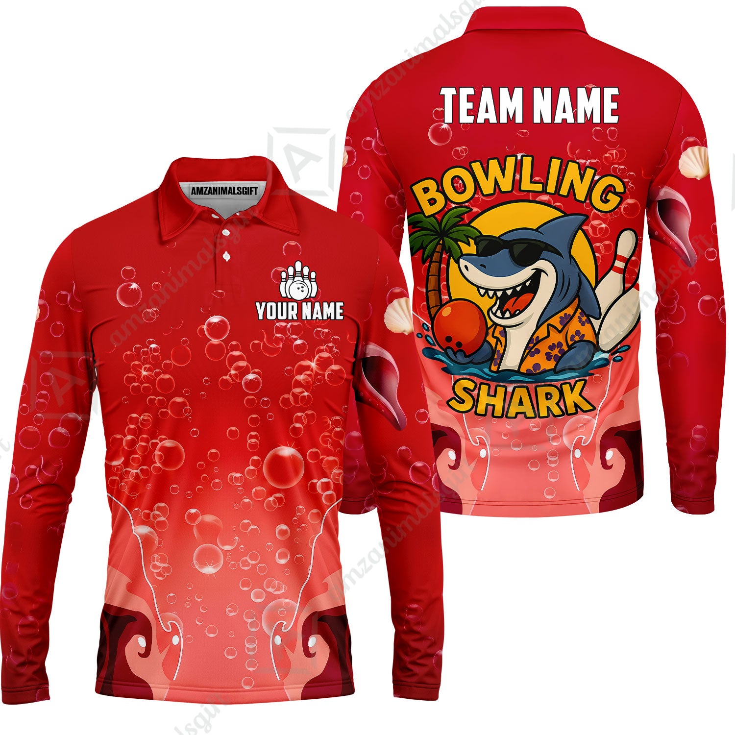 Long Sleeve Polo Shirt||Red