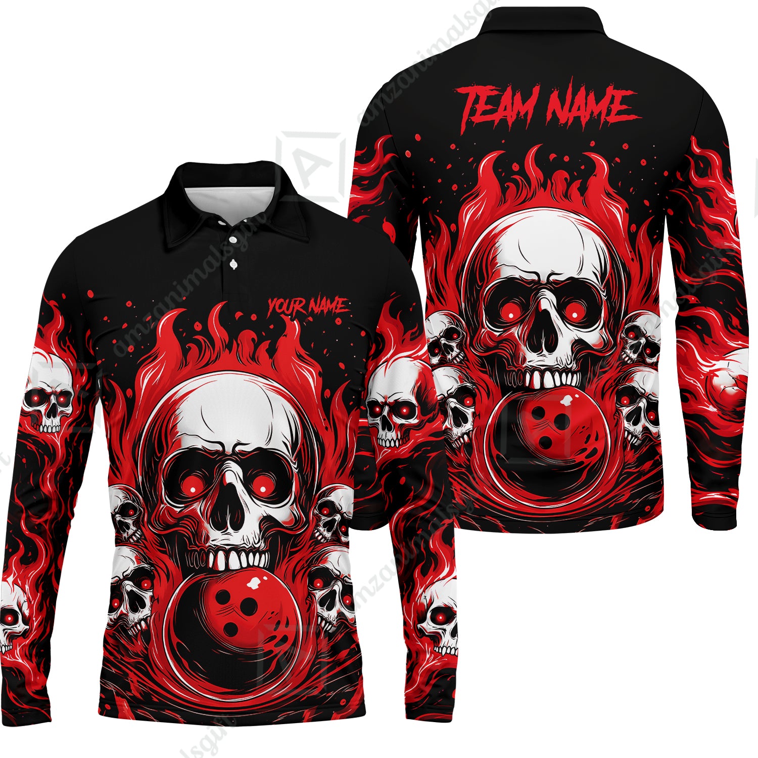 Long Sleeve Polo Shirt||Red
