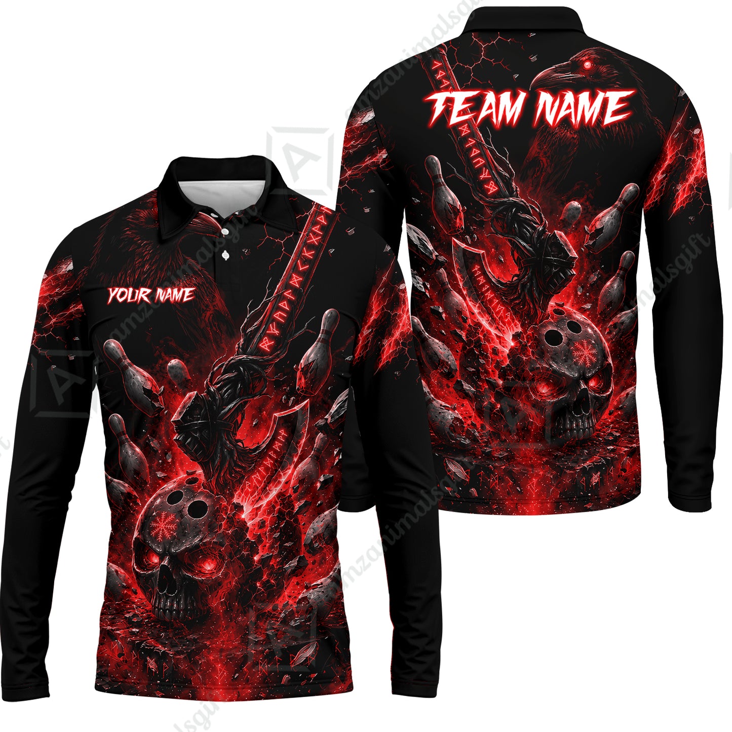 Long Sleeve Polo Shirt||Red