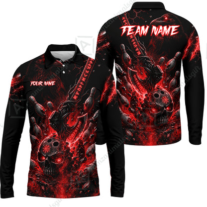 Long Sleeve Polo Shirt||Red