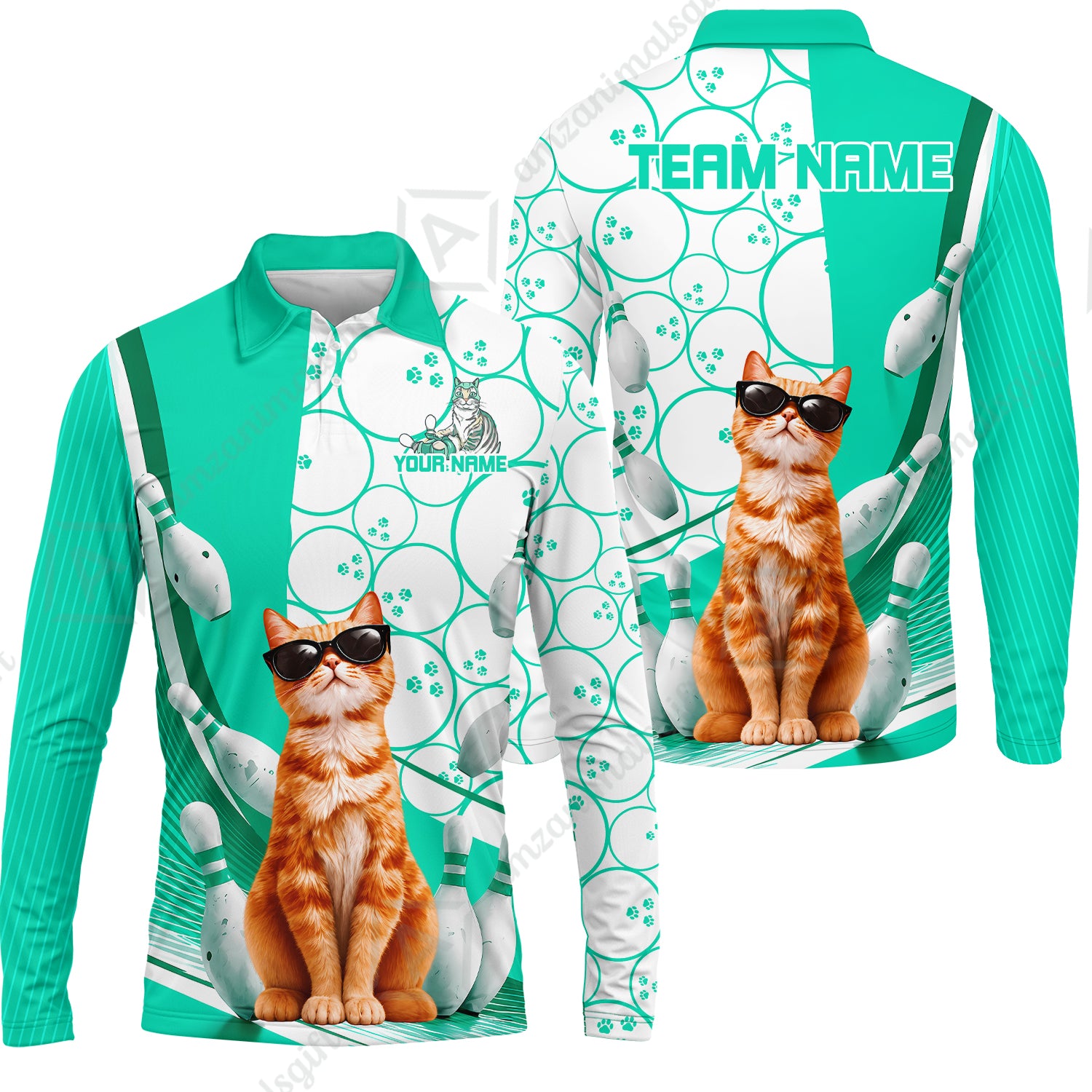 Long Sleeve Polo Shirt||Turquoise
