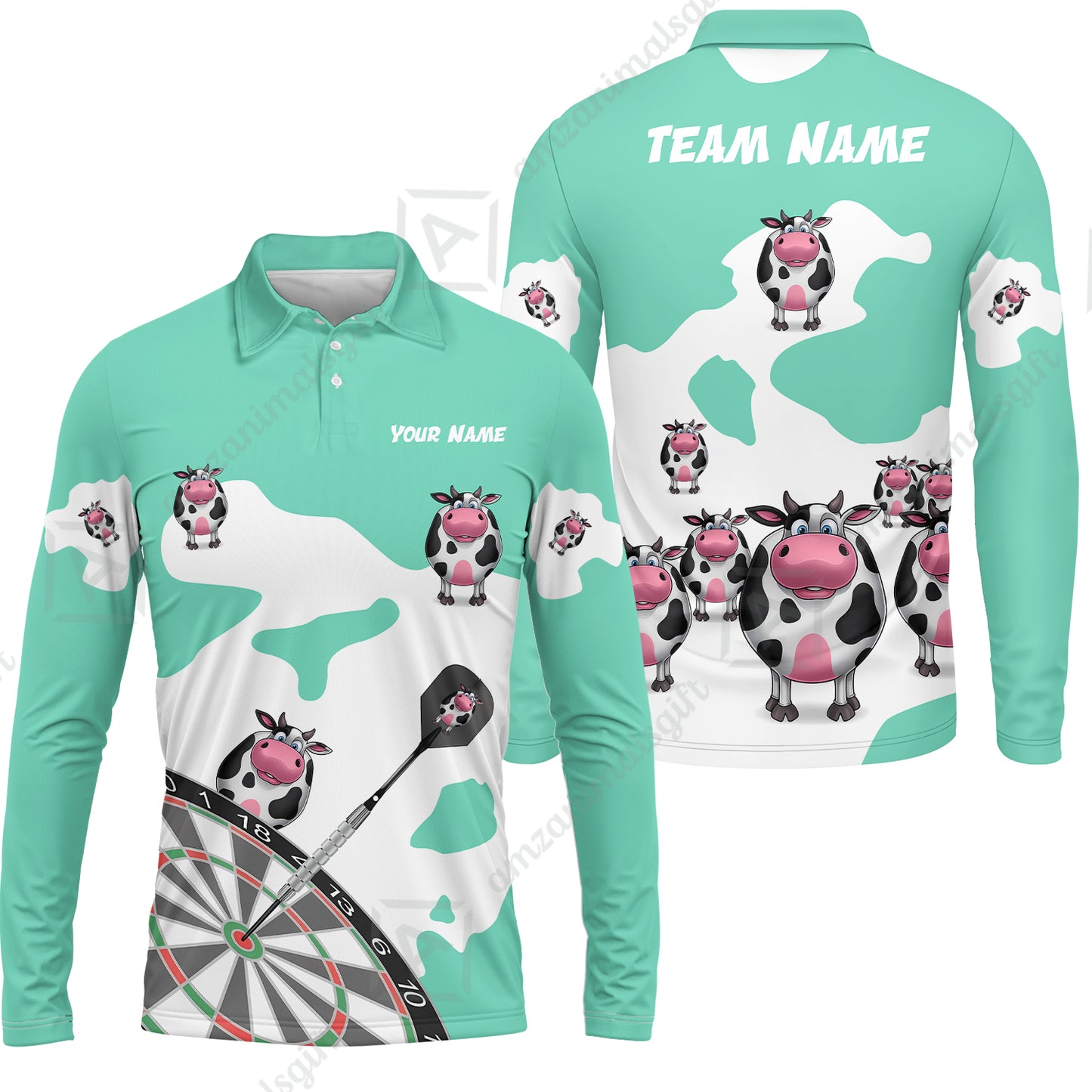Long Sleeve Polo Shirt||Turquoise
