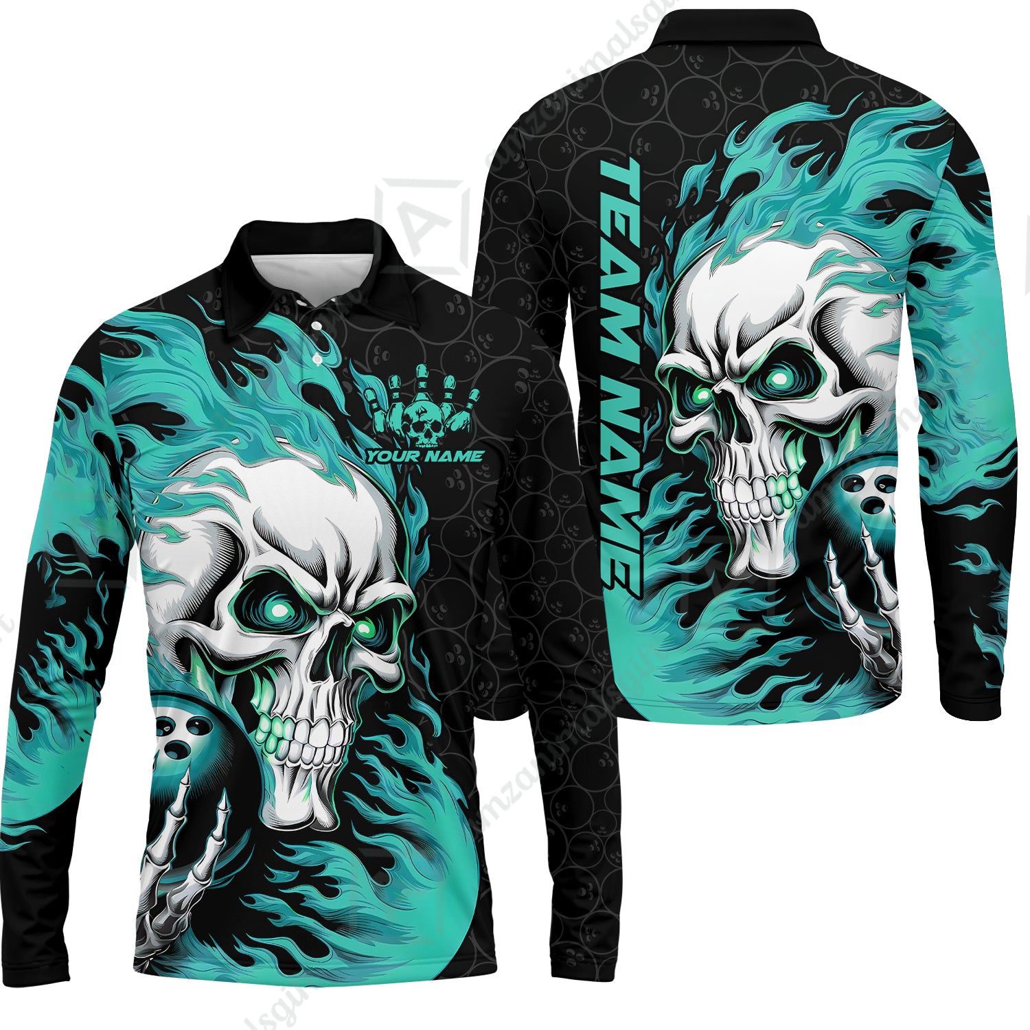Long Sleeve Polo Shirt||Turquoise