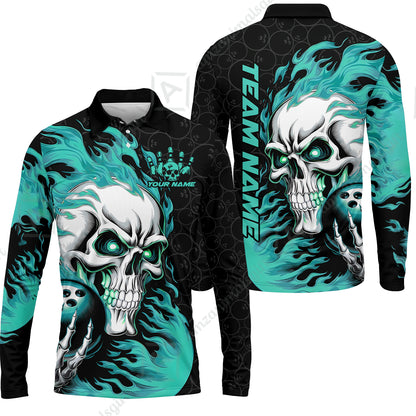 Long Sleeve Polo Shirt||Turquoise