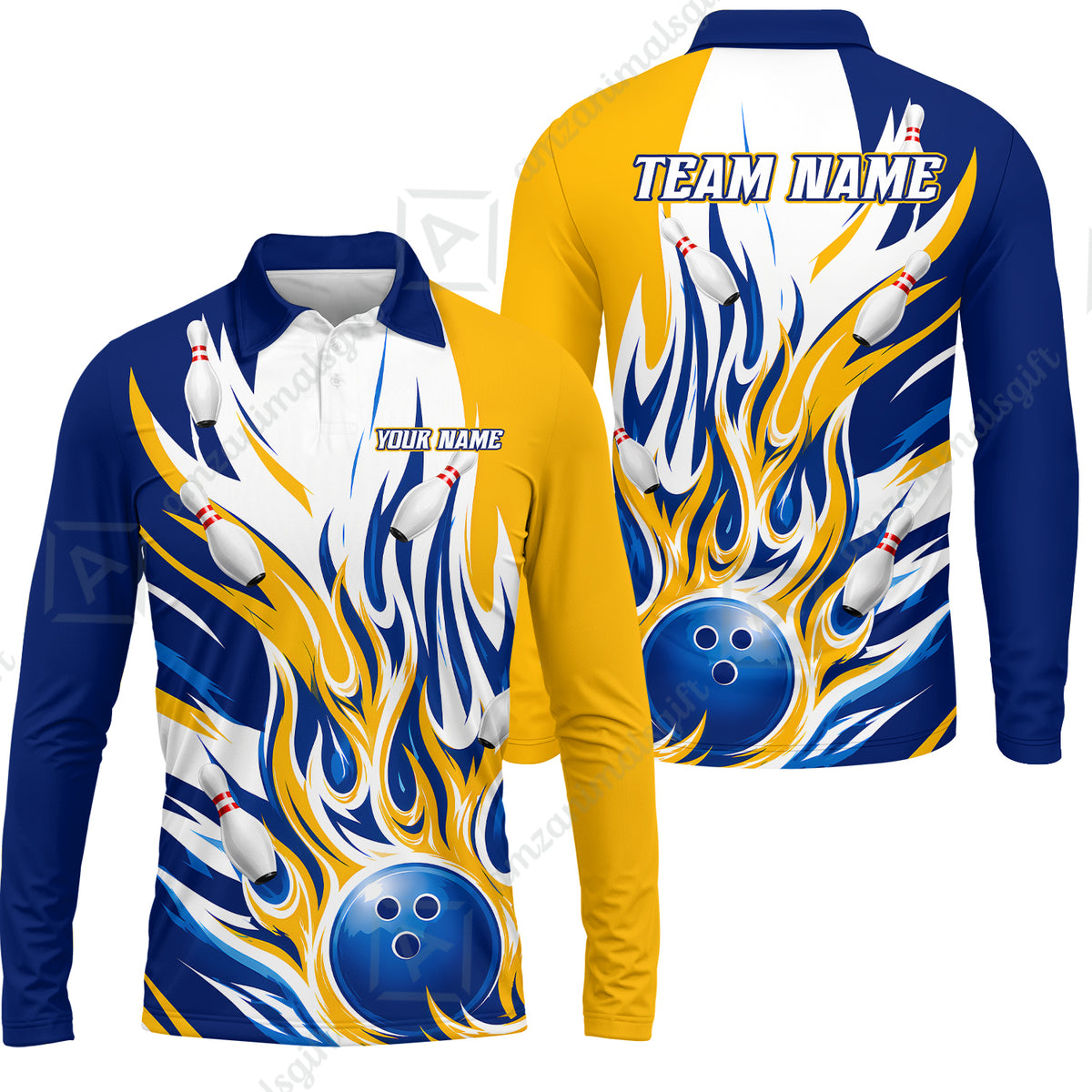 Long Sleeve Polo Shirt||Yellow Blue