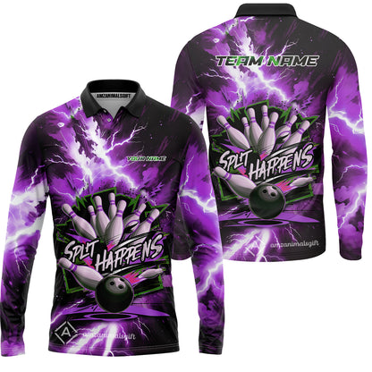 Custom Bowling Team Jersey, Split Happens - Electric Lightning, Bowling Uniforms, Personalize Name And Team Name