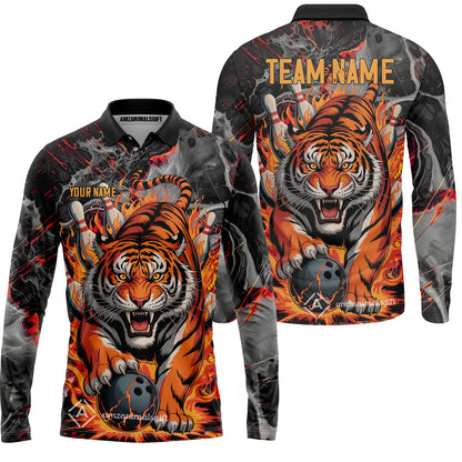 Custom Bowling Team Jersey, Tiger Gripping A Bowling Ball, Bowling Uniforms, Personalize Name And Team Name