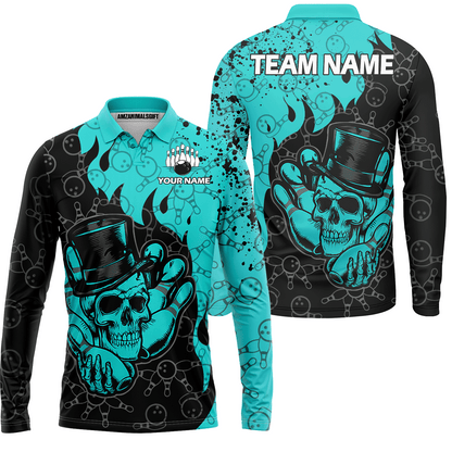 Custom Bowling Team Shirt – Skull Bowling Pattern Multicolor Personalized Jersey Bowling Uniform For League Players