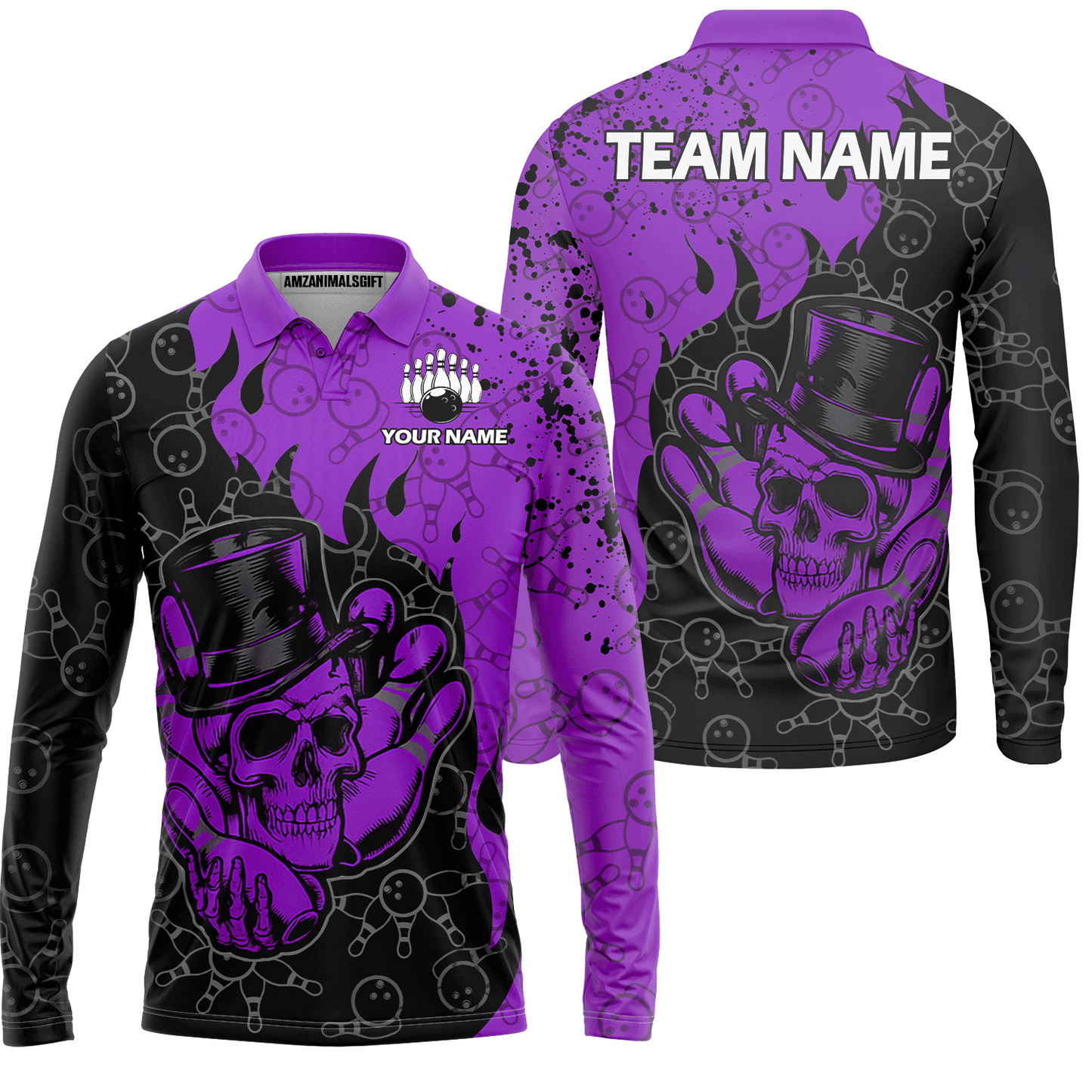 Custom Bowling Team Shirt – Skull Bowling Pattern Multicolor Personalized Jersey Bowling Uniform For League Players