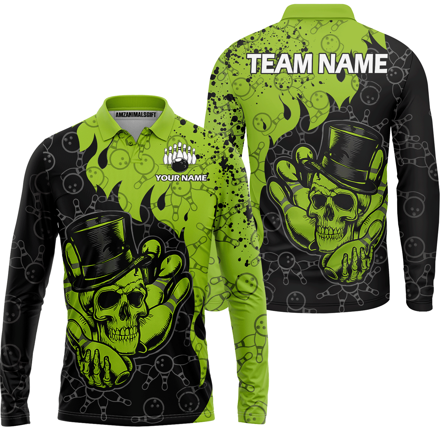 Custom Bowling Team Shirt – Skull Bowling Pattern Multicolor Personalized Jersey Bowling Uniform For League Players