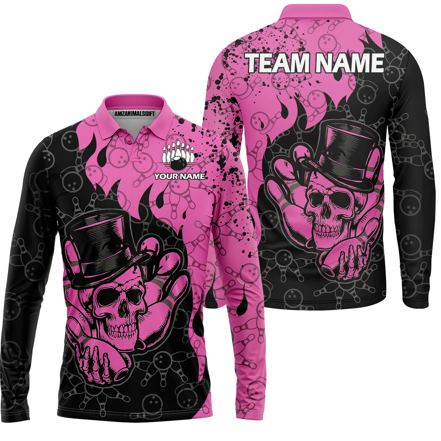 Custom Bowling Team Shirt – Skull Bowling Pattern Multicolor Personalized Jersey Bowling Uniform For League Players