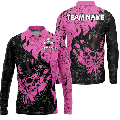 Custom Bowling Team Shirt – Skull Bowling Pattern Multicolor Personalized Jersey Bowling Uniform For League Players