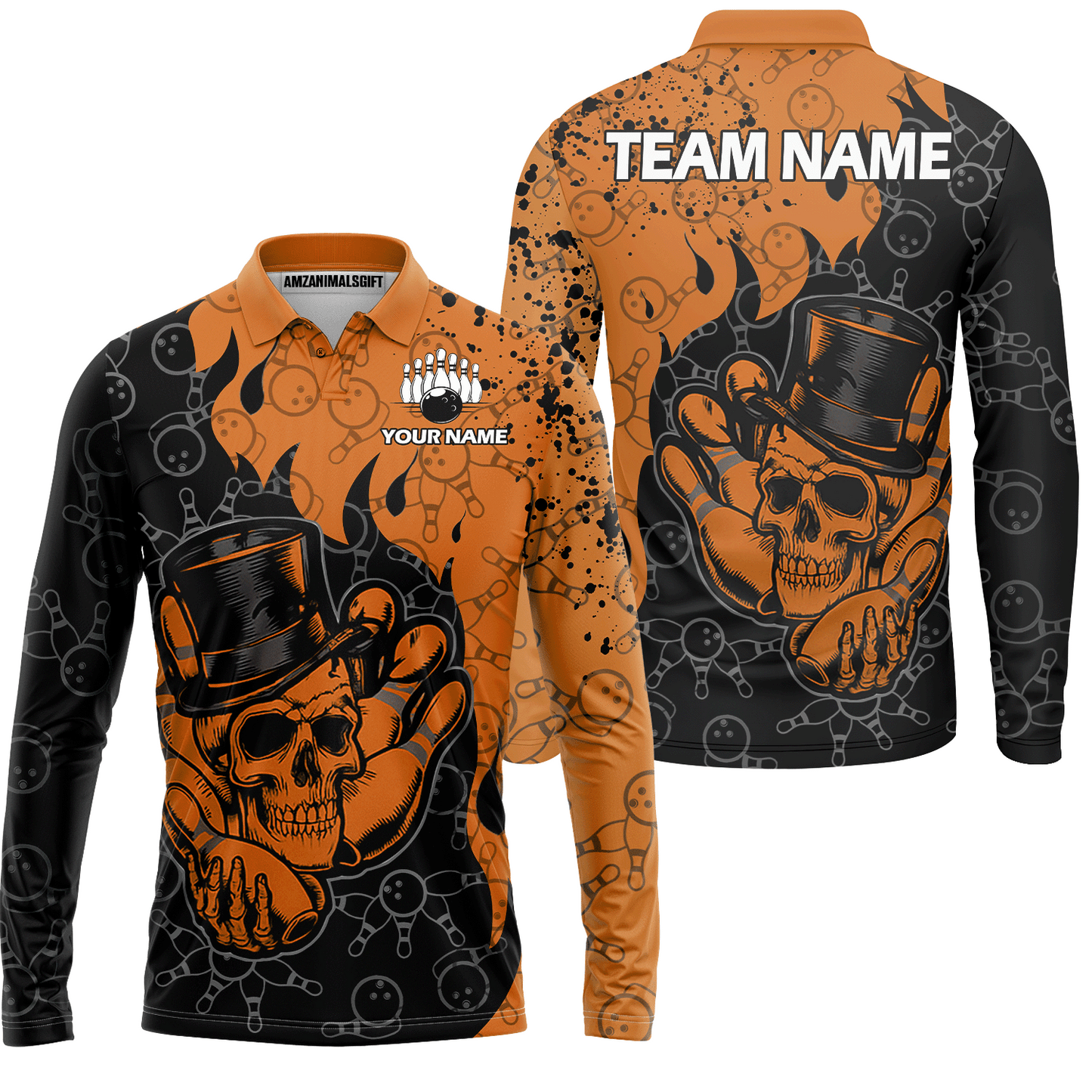 Custom Bowling Team Shirt – Skull Bowling Pattern Multicolor Personalized Jersey Bowling Uniform For League Players
