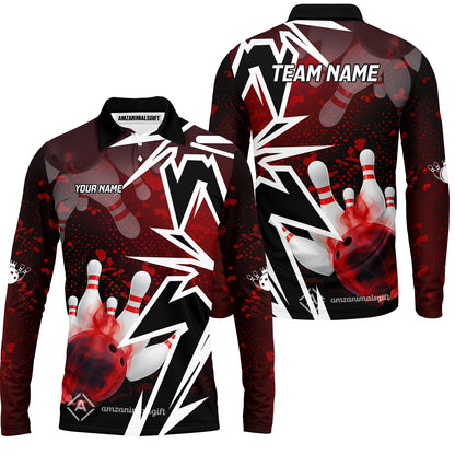 Customized Bowling Polo, Bowling And Pins Smoke Multicolor Option Customized Name And Team Zipper Polo Jerseys Shirts