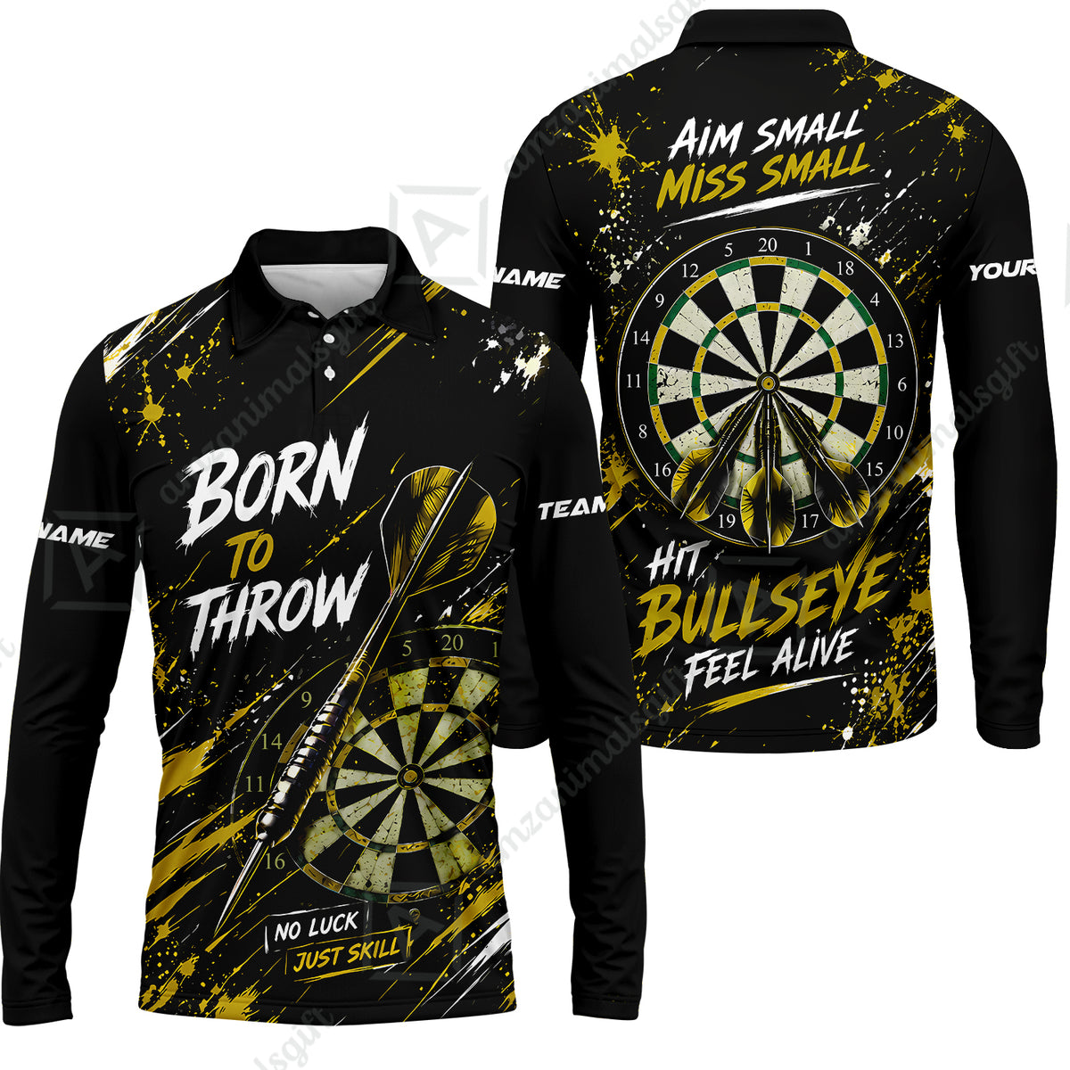 Customized Born To Throw No Luck Just Skill, Hit Bullseye Feel Alive Darts Jersey, Personalized Name And Team Name For Players