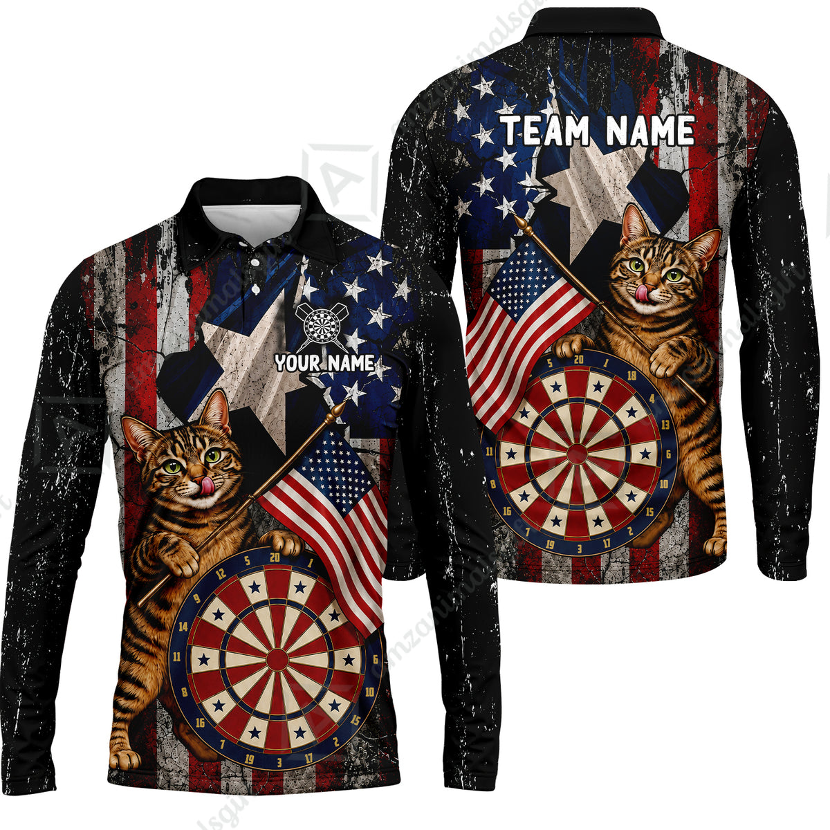Custom Dart Jersey Team Shirt For Players, American Flag and Alley Cats, Personalize Name and Team Name