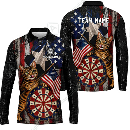 Custom Dart Jersey Team Shirt For Players, American Flag and Alley Cats, Personalize Name and Team Name