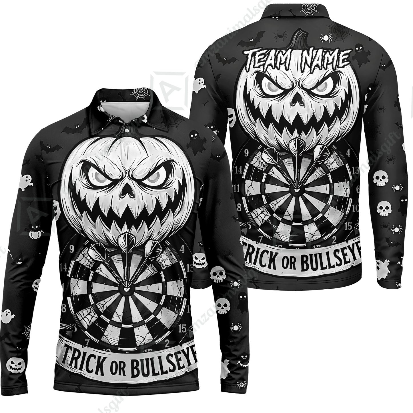 Long Sleeve Polo Shirt||Black White