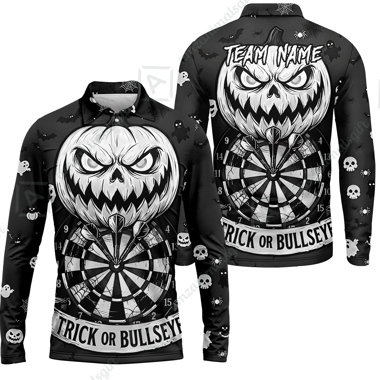 Long Sleeve Polo Shirt||Black White