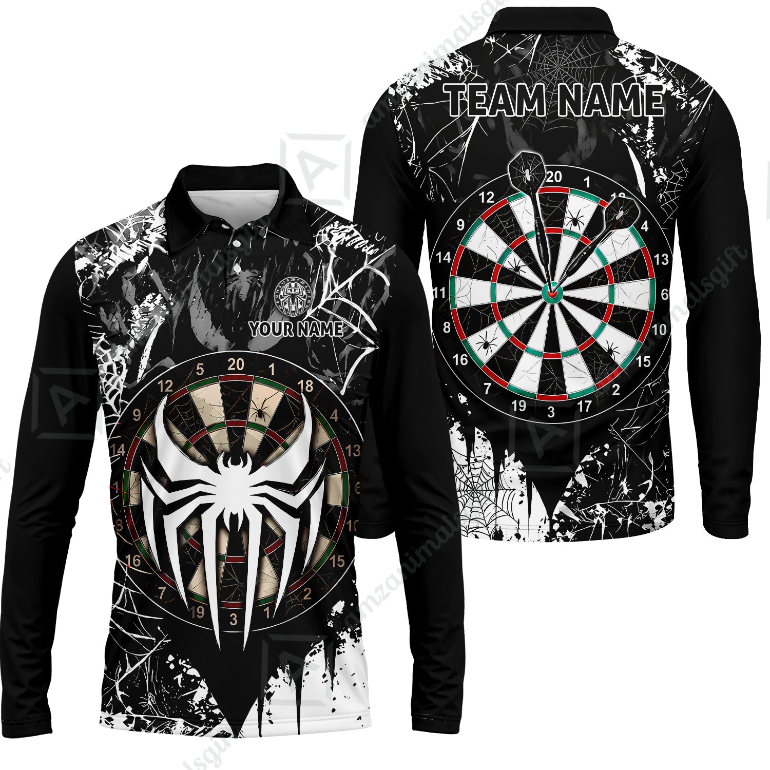 Long Sleeve Polo Shirt||Black White