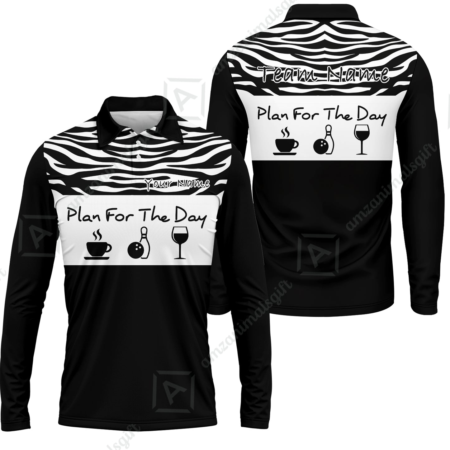 Custom Bowling Jersey Polo Shirt, Plan For The Day Zebra Pattern, Custom Bowling Jersey Team Shirt For Players With Name & Team Name