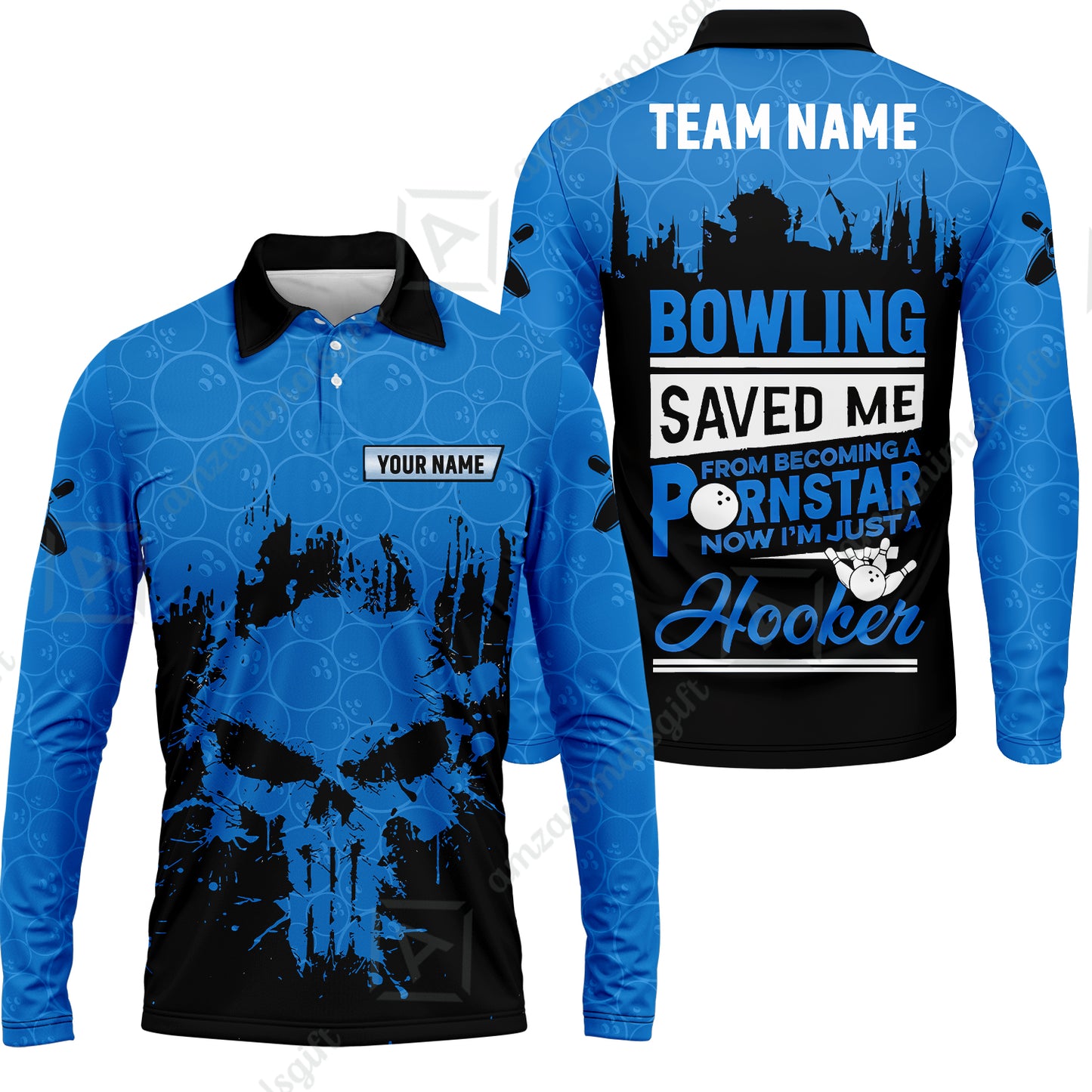 Long Sleeve Polo Shirt||Blue