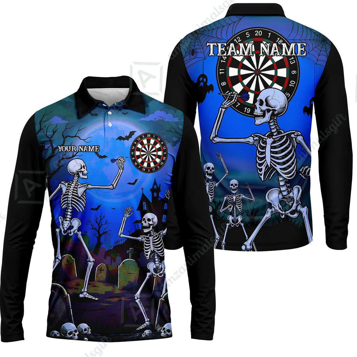 Long Sleeve Polo Shirt||Blue