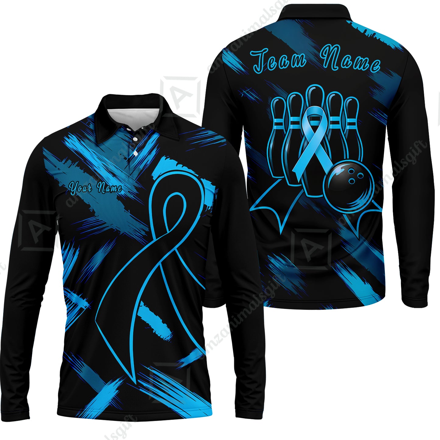 Long Sleeve Polo Shirt||Blue