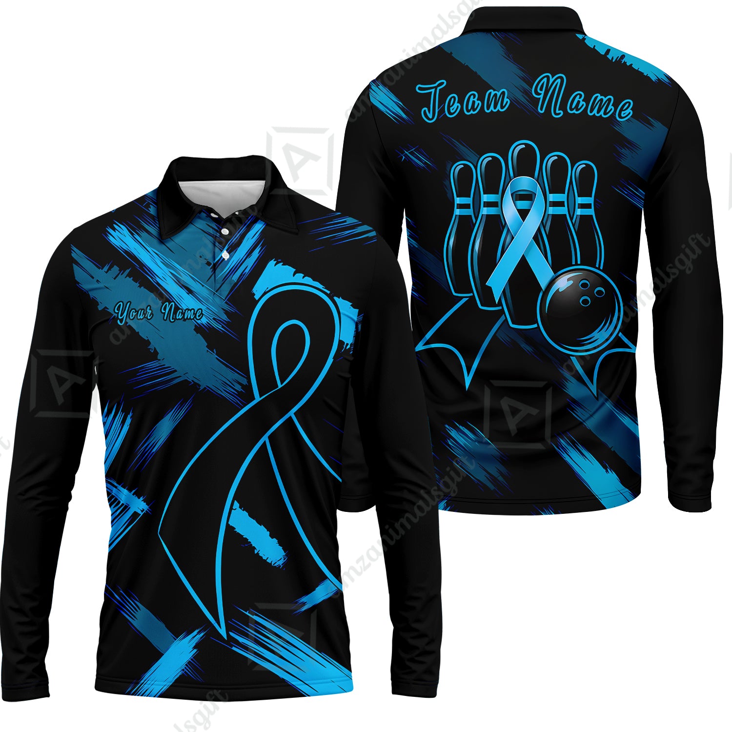 Long Sleeve Polo Shirt||Blue