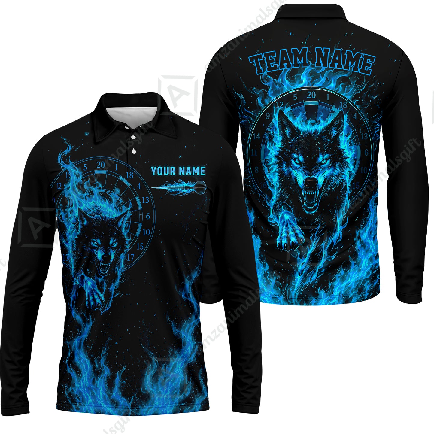 Long Sleeve Polo Shirt||Blue