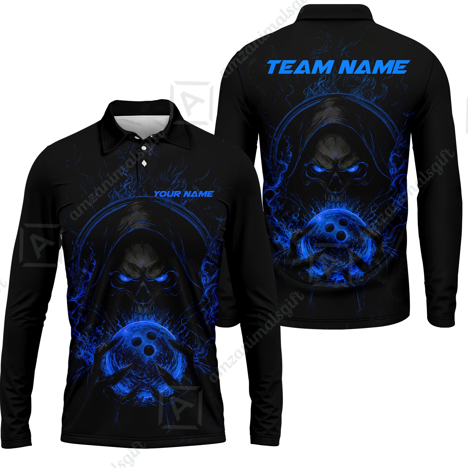 Long Sleeve Polo Shirt||Blue