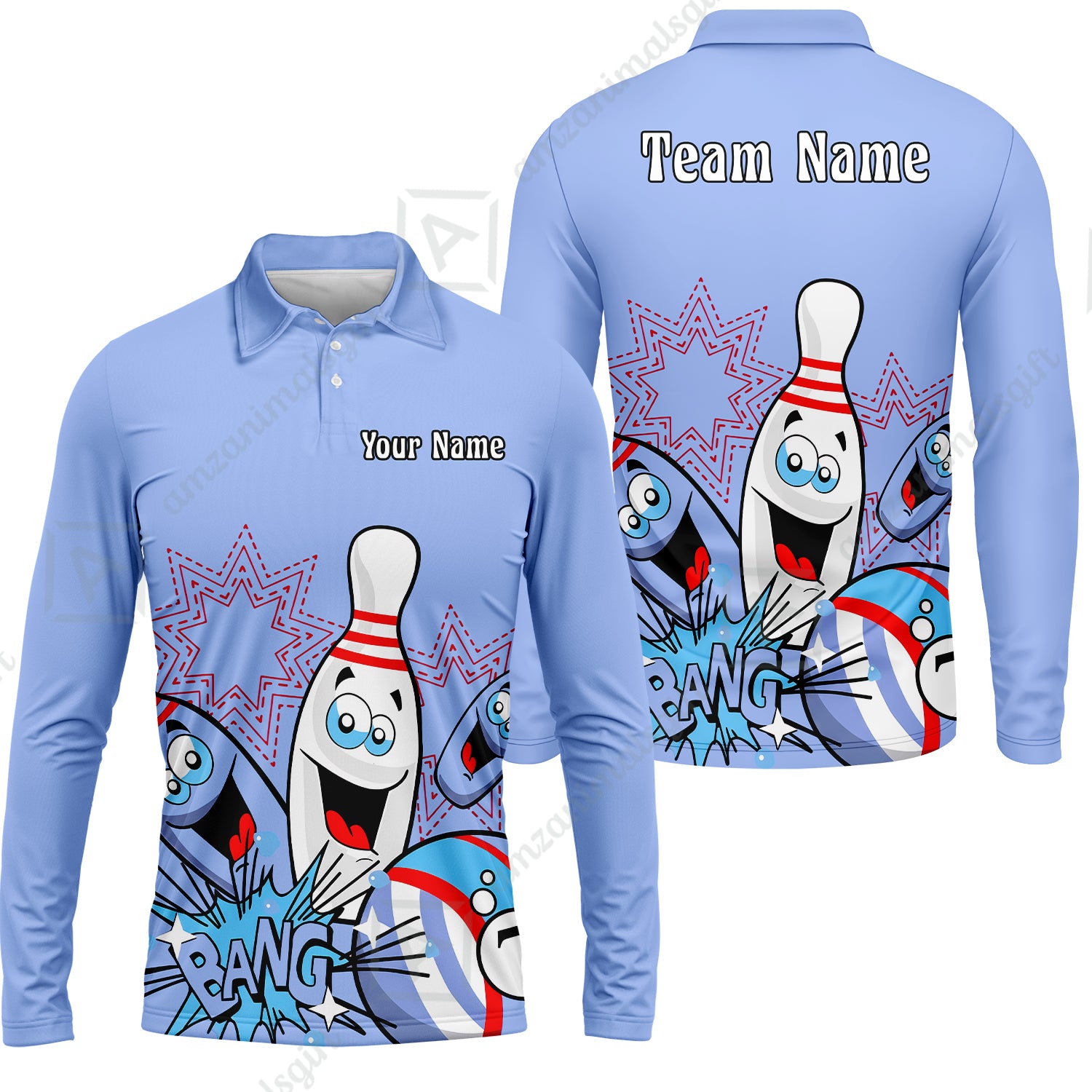 Long Sleeve Polo Shirt||Blue