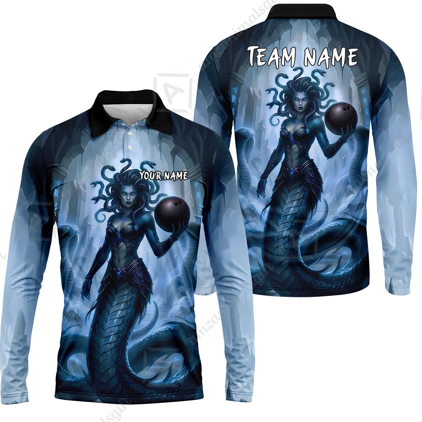 Long Sleeve Polo Shirt||Blue