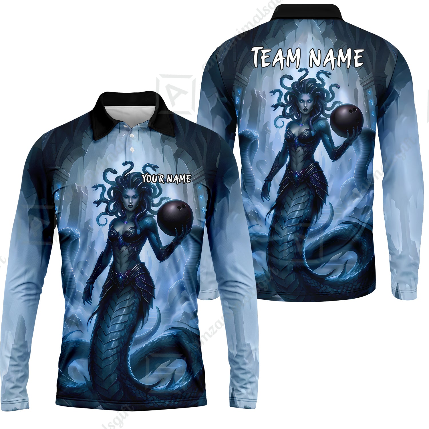 Long Sleeve Polo Shirt||Blue