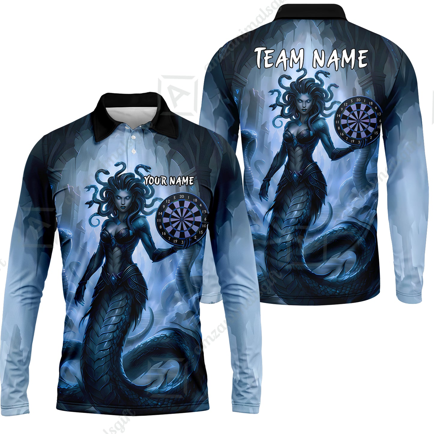 Long Sleeve Polo Shirt||Blue